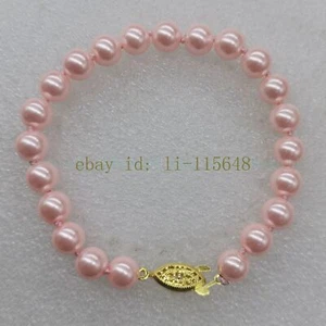Delicate 8mm Pink Shell Pearl Round Bead Bracelet 7.5" Birthday Gift Party Women - Picture 1 of 1