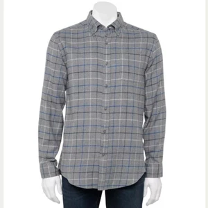 Croft & Barrow Herren Flanellhemd Button-Down gewebt Holz grau Fenster kariert - Bild 1 von 1