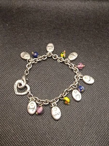 Vintage Cable Chain Word Charm Bracelet With Heart-shaped Clasp Silver Tone - Picture 1 of 6