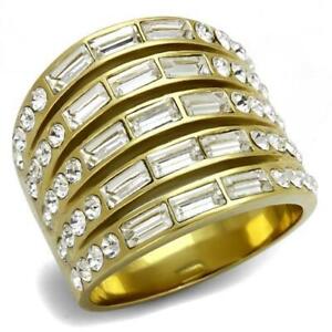 Ladies gold ring emerald wide clear cz cubic zirconia steel ladies comfort 2362