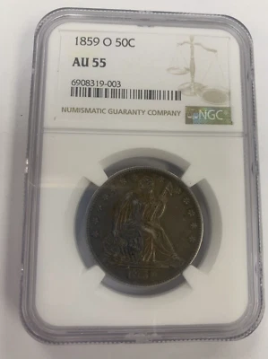 1859 O Seated Liberty Half Dollar ~ NGC AU55 ~ Freshly Graded - Image 1 of 4
