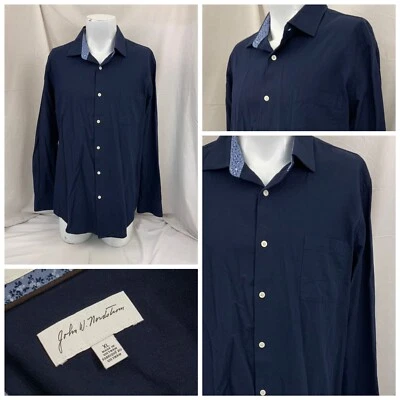 John W Nordstrom Shirt XL Blue Button-up Cotton Linen Long Sleeve YGI V1-305 - Image 1 of 4