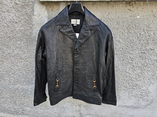 $3450 GUCCI Giacca da uomo in pelle di agnello nera Horsebit vestibilità rilassata taglia 46 (M)