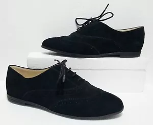 Isaac Mizrahi 'Fiona' Up Wingtip Oxford Flats Black Suede Lace 6M - Picture 1 of 5