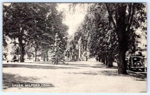 1920's MILFORD CT TOWN GREEN OLD CARS ANTIQUE COLLOTYPE POSTCARD - Picture 1 of 2