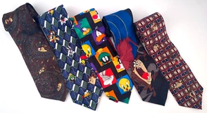 Vintage Looney Tunes Mania Neck Ties Taz Tweety Daffy Bugs Martian Lot Of 5 - Picture 1 of 9
