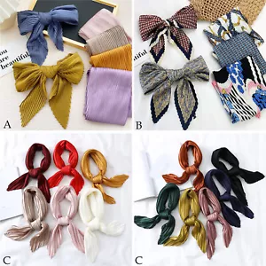 Womens Square Silk Pleated Head Hair Neck Scarf Satin Neckerchief Scarf - Picture 1 of 73