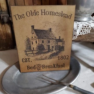 VINTAGE PRIMITIVE FOLK STYLE 1802 HOMESTEAD BED BREAKFAST ADVERTISE CANVAS SIGN - Picture 1 of 7