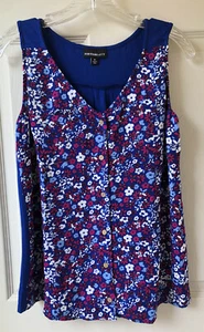 Fortune + Ivy Blouse Women Medium Blue Floral V-Neck Button Top - Picture 1 of 3