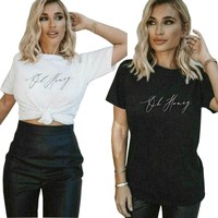 Ladies OH HONEY Slogan Fashion T-Shirt Women Casual Summer Short Sleeve Tops8-18