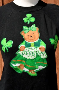 St Patrick's Day Sweatshirt PUFFY PAINT Girls 14 Handmade JESSICA Hanes Shamrock - Picture 1 of 4