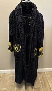 Versace Home Bathrobe Black Gold Cotton Logo Robe No Belt Size Large - Picture 1 of 15