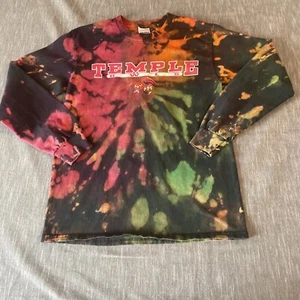 Maßgefertigtes Langarm-T-Shirt doppeltes Binden bleichen & färben Temple University Eulen Erwachsene S - Bild 1 von 7