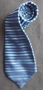DANIEL HECHTER WOVEN SILK TIE NAVY BLUE BLUE & LIGHT BLUE HORIZONTAL STRIPES - Picture 1 of 4