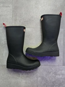WOMEN'S HUNTER PLAY TALL WATERPROOF BLACK RAINBOOTS SIZE 9 - Picture 1 of 10