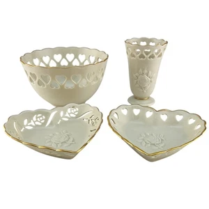 Lenox China Lote Bandeja Corazón Perforado / Plato de Caramelo / Cuenco / Jarrón - Imagen 1 de 9