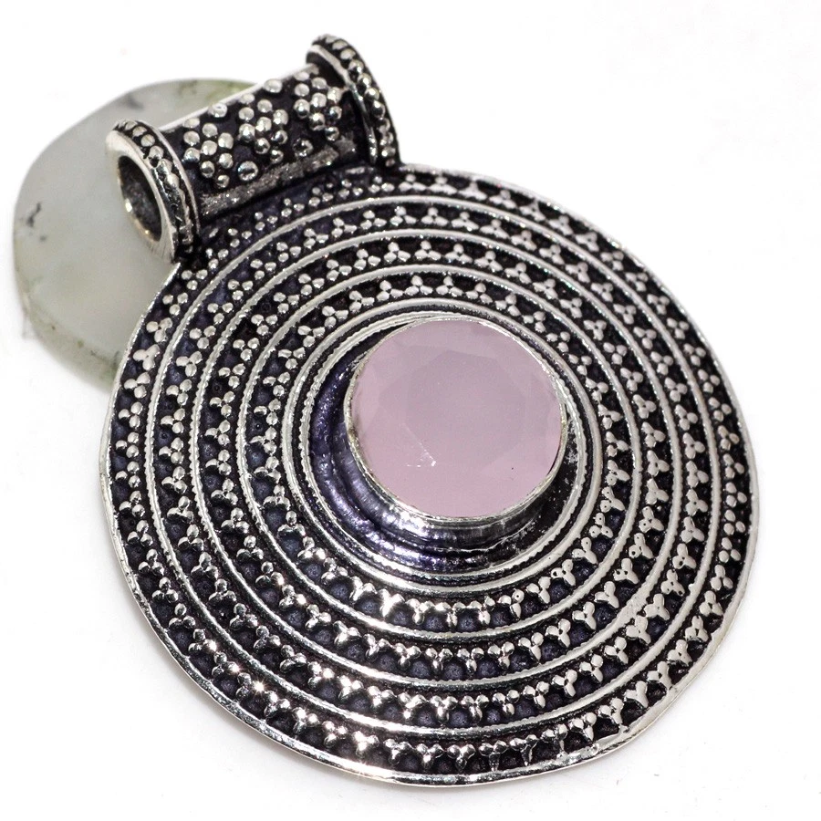 Pink Chalcedony 925 Silver Plated Antique Gemstone Pendant 1.8" Gifts AU k163 - image 1 of 3