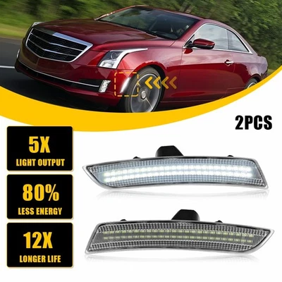 2X Clear Front LED Side Marker Light White For 2015-2020 Cadillac ATS CTS CTS-V - Image 1 of 4