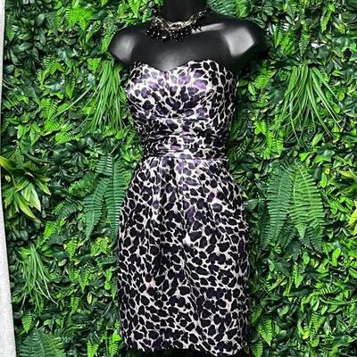 Y2K Charlotte Russe Dress 8 Strapless Purple Leopard Print Party Cocktail 3091 - Image 1 of 4