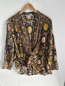 BOHEMIAN TRADERS TOP SIZE L  LONG SLEEVE FLORAL V NECK BOHO FESTIVAL HIPPIE - Picture 1 of 9