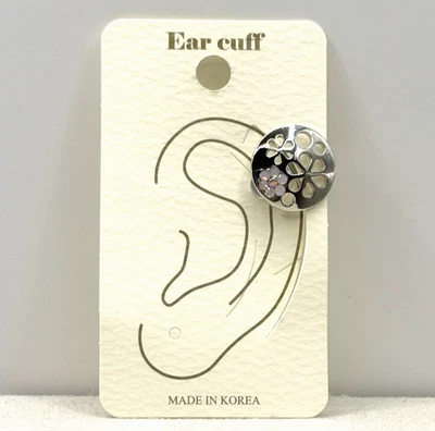 Pendiente oreja sin perforación con flores de diamantes de imitación rosa redondo plateado nuevo sin etiquetas Foto 1 de 4