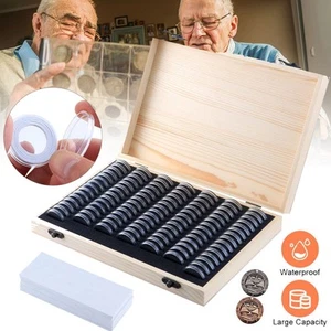Holz Münzaufbewahrungsbox Münzschutzbox Münzsammler Münz Organizer Geschenke DHL - Bild 1 von 11