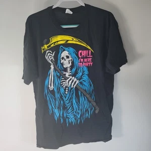The Grim Reaper Chill I’m Here To Party Black Shirt XL Fruit Of The Loom VTG - Picture 1 of 8