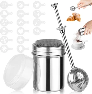 2 Pack Powdered Sugar Shaker Duster, Stainless Steel Cinnamon Sugar Shaker & Flo - Picture 1 of 4