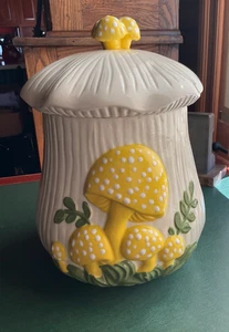 Tarro de galletas de champiñones vintage años 70 cerámica pintado a mano cocina retro Cottagecore - Imagen 1 de 9