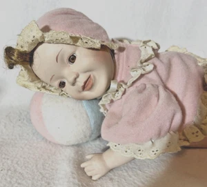 Anco Porcelain Baby Doll - Resting on Ball For  Pillow- In  Pink PJs - Bild 1 von 4