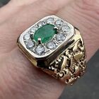 1.60Ct Natural Emerald & Diamond Men's Nugget Ring Solid 14K Yellow Gold