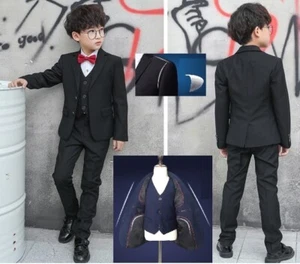 5 pcs luxury Boys Formal Black Weding Suits Set Sz 2,3,4,5,6,8 ,10,12,14,16 - Picture 1 of 6