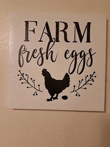 Farm Fresh Eggs Sign, Farmhouse, Kitchen, Wood Canvas, 8" X 8" - Picture 1 of 4