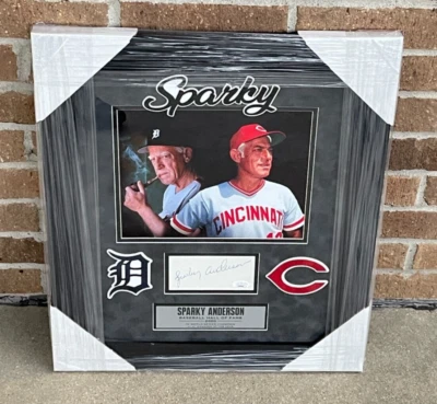 Sparky Anderson Signed Detroit Tigers Cincinnati Reds Framed Display JSA COA - Image 1 of 3