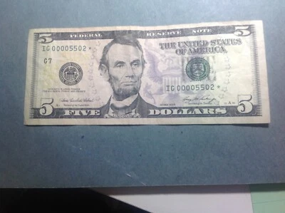 2006 $5.00 star note low number IG00005502* - Image 1 of 2