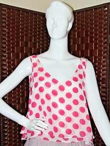 Necessary Objects Pink Polka Dots Sleeveless Top Sz L $78 #18 - Picture 1 of 2