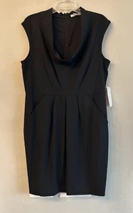 NWT Vintage Kenneth Cole NY Black Pencil Dress Size 12 Cowl Neck Pockets - Picture 1 of 6