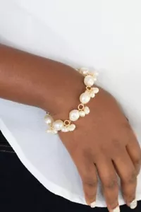 Goldkette Armband mit Kunstperlen Cluster & verstellbarem Verschluss - Bild 1 von 2