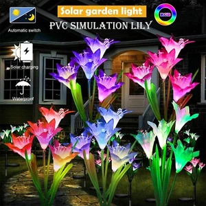 Solar Power Garden Yard Lily Flower LED Color Changing Lights Outdoor Lawn Lamp - Picture 1 of 37