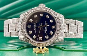 Rolex Oyster Perpetual Ladies 31mm Watch ICED 11ct Genuine Diamonds Ref 177200 - Picture 1 of 8