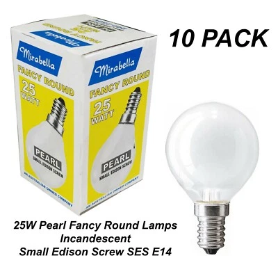 10 x 25W Pearl Fancy Round Light Globes Bulbs Lamps E14 Small Screw Incandescent - Image 1 of 2