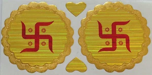 Small Auspicious Hindu/Buddhist Stickers Holographic with Hearts * 5.3cm (S4) - Picture 1 of 7