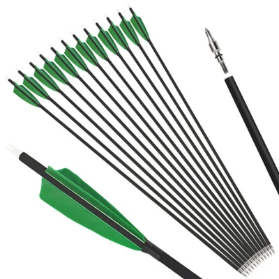 30'' Carbon Arrows SP500 4'' Turkey Feather Screw Broadheads Archery Bow Hunting - Image 1 of 4