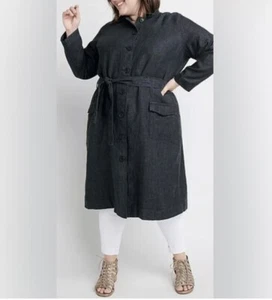 Ryllace Women's Dark Indigo Blue Linen Dress Duster Size 20 NWT Button Front - Picture 1 of 10