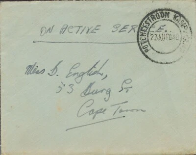 SOUTH AFRICA 1940 CDS "POTCHEFSTROOM KAMP/CAMP" On Active Service Fieldpost cvr - Image 1 of 2