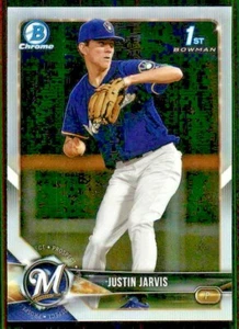 2018 BOWMAN DRAFT CHROME 1ST BASE REFRACTOR BDC-104 JUSTIN JARVIS BREWERS - Picture 1 of 2