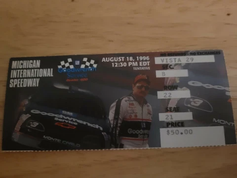 1996 Michigan Inter. Speedway Nascar Goodwrench 400 Ticket Dale Jarrett Win Cover