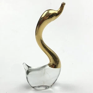 Kleine klare goldfarbene Glas Gans Briefbeschwerer Figur Statue 3,5" - Bild 1 von 4