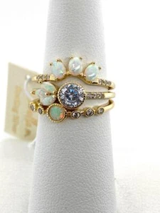 Isabella M 3 Stacking Opal Rhinestone Gold Tone over Sterling Silver Rings Sz 7 - Picture 1 of 5