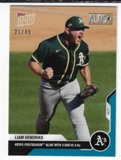 LIAM HENDRIKS 2020 TOPPS NOW ALDS BLUE PARALLEL 381 #21/49 OAKLAND ATHLETICS